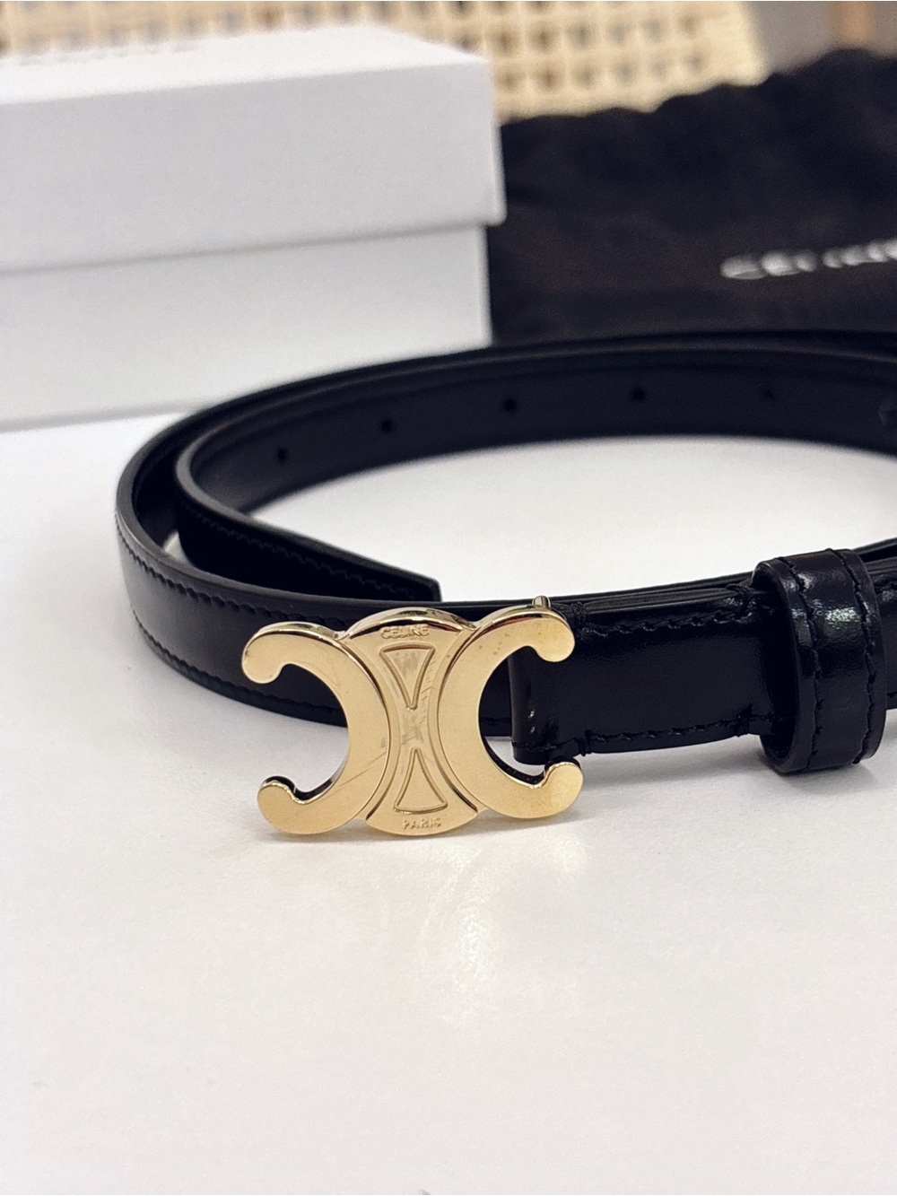 Celine Triomphe Belt Black/Gold (size 75) - Picture 3 of 5